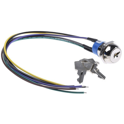 Key Switch, DPST, 4 A @ 28 V dc 2-Way Flat-Key