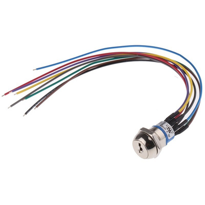 Key Switch, DPST, 4 A @ 28 V dc 3-Way Flat-Key