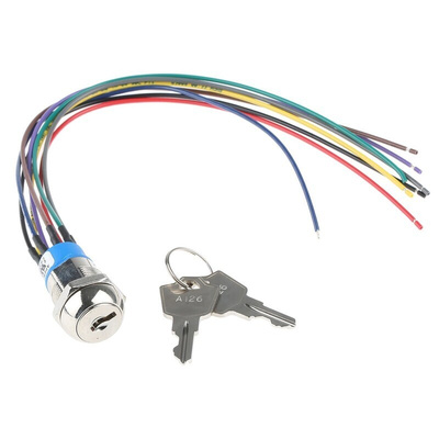 Key Switch, DPST, 4 A @ 28 V dc 3-Way Flat-Key