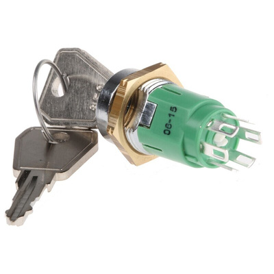 Key Switch, DPDT, 1 A @ 24 V dc 2-Way Common-Key