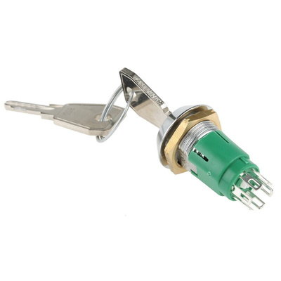 Key Switch, DPDT, 1 A @ 24 V dc 2-Way Common-Key