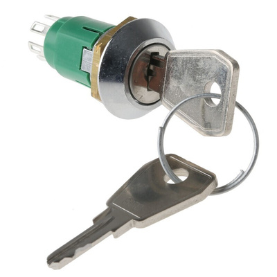 Key Switch, DPDT, 1 A @ 24 V dc 2-Way Common-Key