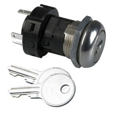 Key Switch, SPST, 12 A@ 125 V ac, 6 A@ 250 V ac 2-Way Flat-Key