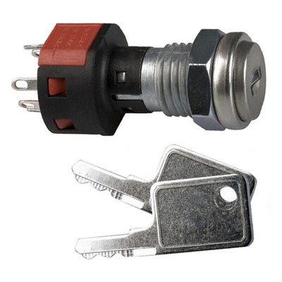 Key Switch, DPST, 4 A 1-Way Flat-Key