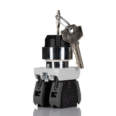 RS PRO Key Selector Switch - (2NO) 22.5mm Cutout Diameter 3 Positions