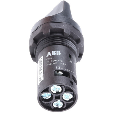 ABB Short Handle Black Selector Switch - 22mm Cutout Diameter 2 Positions