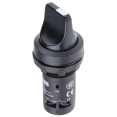ABB Short Handle Black Selector Switch - (SPST) 22mm Cutout Diameter 2 Positions