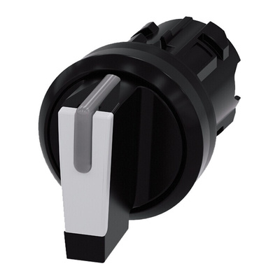 Siemens SIRIUS ACT Series 3 Position Selector Switch Head, 22mm Cutout, Black/White Handle