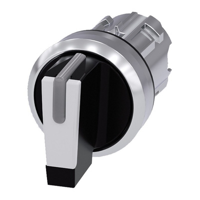 Siemens SIRIUS ACT Series 3 Position Selector Switch Head, 22mm Cutout, Black/White Handle
