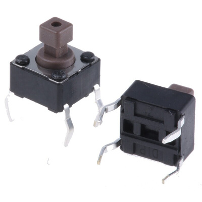 Brown Button Tactile Switch, SPST 50 mA @ 12 V dc 3.8mm