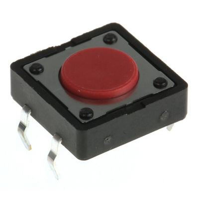 Red Button Tactile Switch, SPST 50 mA @ 12 V dc 0mm