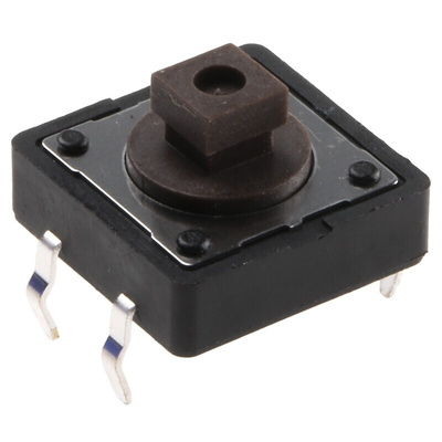 Brown Plunger Tactile Switch, SPST 50 mA @ 12 V dc 3.8mm