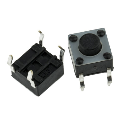 Black Button Tactile Switch, SPST 50 mA @ 24 V dc 1.4mm Surface Mount