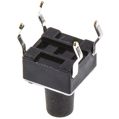 Black Button Tactile Switch, SPST 50 mA @ 24 V dc 4.9mm