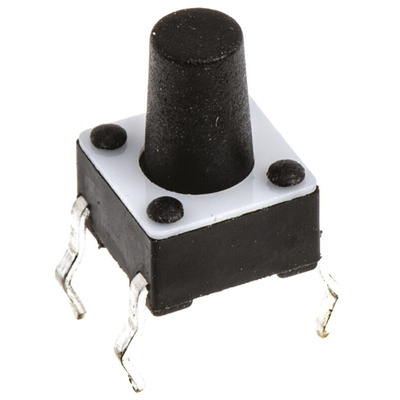 Black Button Tactile Switch, SPST 50 mA @ 24 V dc 4.9mm