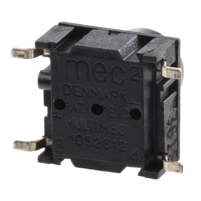 IP67 Black Button Tactile Switch, SPST 50 mA @ 24 V dc 5.3mm PCB