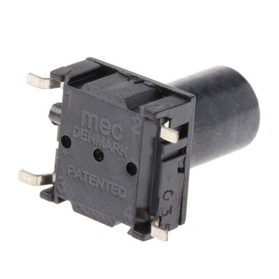 IP67 Black Button Tactile Switch, SPST 50 mA @ 24 V dc 9.9mm PCB