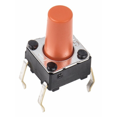 Plunger Tactile Switch, SPST 50 mA @ 24 V dc 6.1mm Through Hole