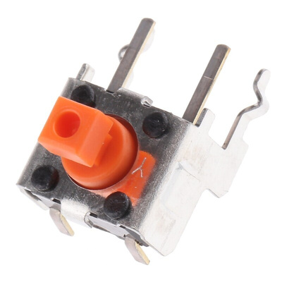 Orange Plunger Tactile Switch, SPST 50 mA @ 24 V dc Through Hole