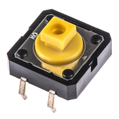 Yellow Plunger Tactile Switch, SPST 50 mA @ 24 V dc 3mm Through Hole