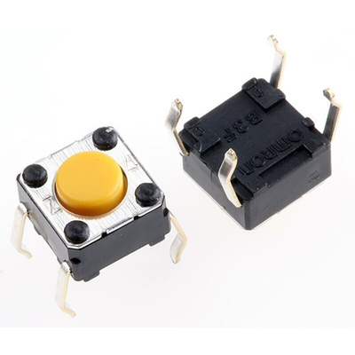 Yellow Plunger Tactile Switch, SPST 50 mA @ 24 V dc 0.9mm Through Hole