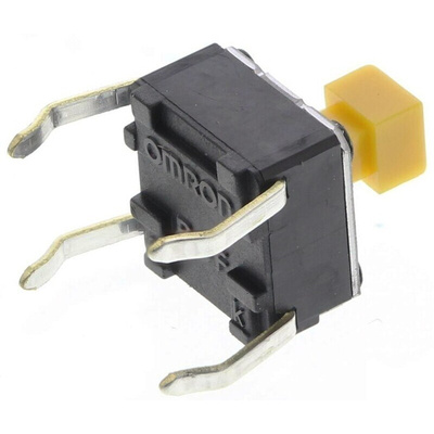 Yellow Plunger Tactile Switch, SPST 50 mA @ 24 V dc 3mm Through Hole