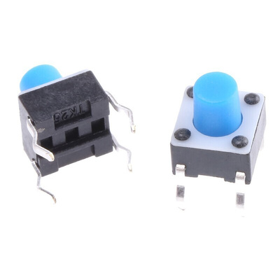 Blue Button Tactile Switch, SPST 50 mA @ 24 V dc 3.4mm