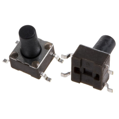 Black Button Tactile Switch, SPST 50 mA @ 24 V dc 5.9mm Surface Mount