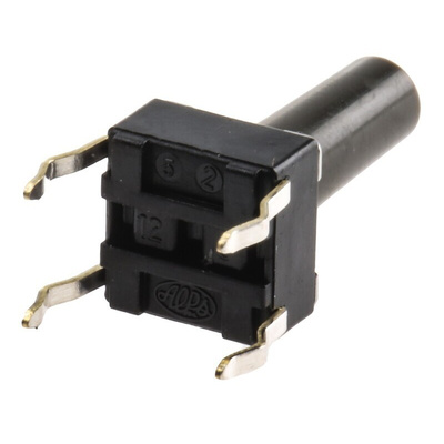 Grey Stem Tactile Switch, SPST 50 mA @ 12 V dc 13mm Surface Mount