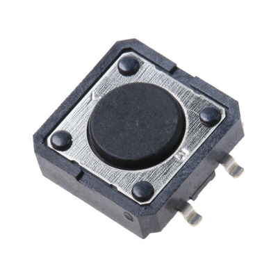 Black Cap Tactile Switch, SPST 50 mA @ 24 V dc 0.4mm Through Hole