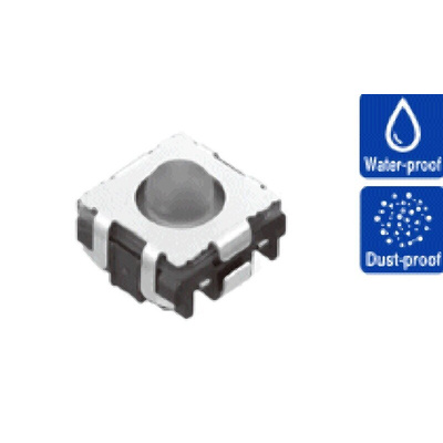 IP67 Grey Button Tactile Switch, SPST 50 mA 1.35mm Surface Mount