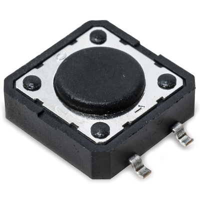 IP40 Black Button Tactile Switch, SPST 50 mA 7 (Dia.)mm Through Hole