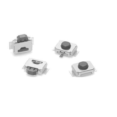 IP40 Black Side, Top Tactile Switch, SPST 50 mA at 12 Vdc VA 2.5mm Surface Mount