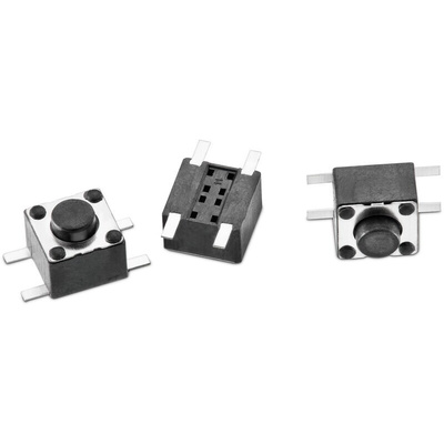 Black Round Tactile Switch, SPST 50 mA 3.8mm PCB