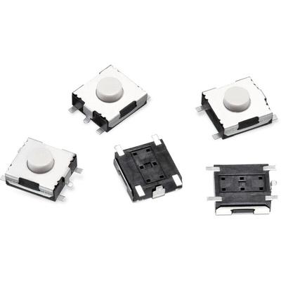White Round Tactile Switch, SPST 50 mA Panel Mount, PCB