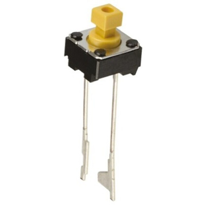 Yellow Plunger Tactile Switch, SPST 50 mA @ 24 V dc 3mm Through Hole