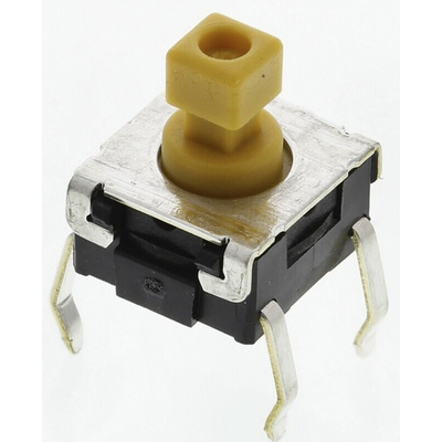 Yellow Plunger Tactile Switch, SPST 50 mA @ 24 V dc 3.9mm Through Hole