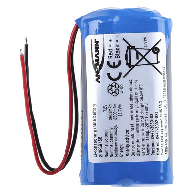 2447-3002 | Ansmann 7.2V Lithium-Ion Rechargeable Battery Pack, 2.6Ah - Pack of 1
