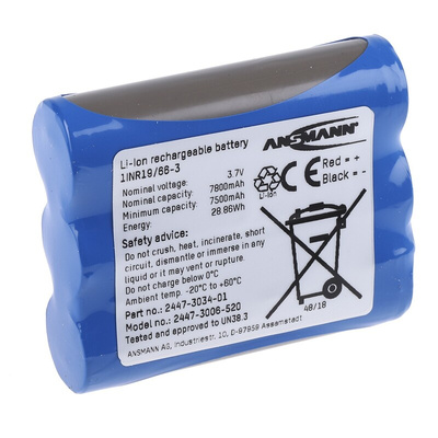 2447-3006 | Ansmann 3.7V Lithium-Ion Rechargeable Battery Pack, 7.8Ah - Pack of 1