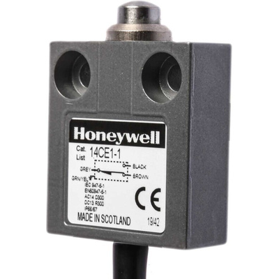 Honeywell 14CE Series Plunger Limit Switch, NO/NC, IP65, IP66, IP67, IP68, SPDT, Die Cast Zinc Housing, 240V ac ac Max,