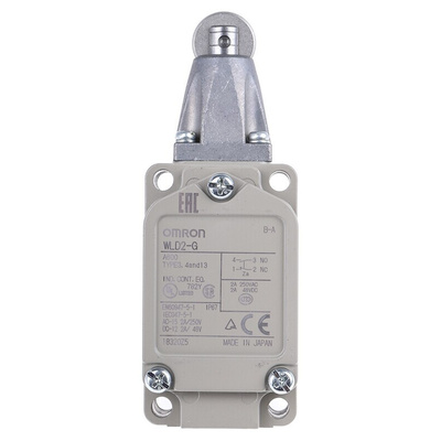 Omron WL Series Roller Lever Limit Switch, NO/NC, IP67, SPDT, Die Cast Aluminium Housing, 600V ac Max, 10A Max