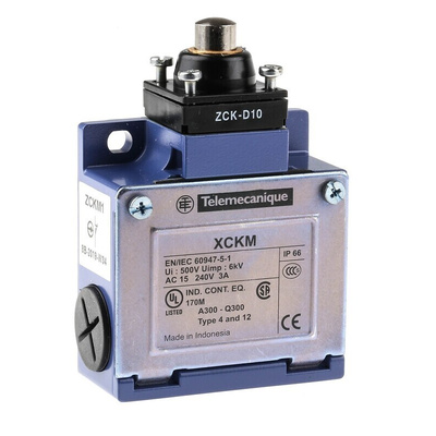 Telemecanique Sensors OsiSense XC Series Plunger Limit Switch, NO/NC, IP66, DP, Zinc Alloy Housing, 240V ac Max, 10A Max