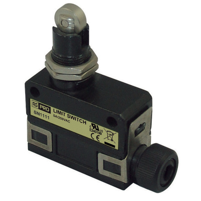 RS PRO Roller Plunger Limit Switch, 1NC/1NO, IP67, SPDT, Metal Housing, 250V ac ac Max, 5A Max