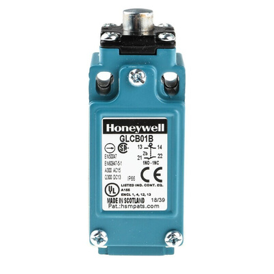 Honeywell GLC Series Plunger Limit Switch, NO/NC, IP66, SPDT 1NO/1NC, Die Cast Zinc Housing, 300V ac Max, 10A Max