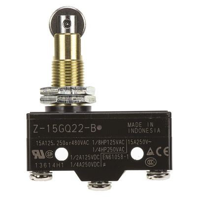 Omron Z Series Plunger Limit Switch, NO/NC, IP00, SPDT, 500V ac Max, 15A Max