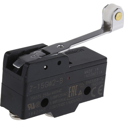Omron Z Series Roller Lever Limit Switch, NO/NC, IP00, SPDT, 500V ac Max, 15A Max