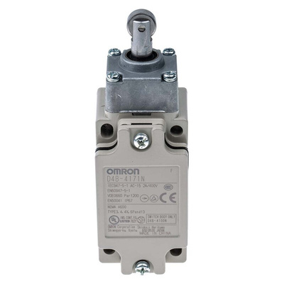 Omron D4B-N Series Roller Plunger Interlock Switch, NO/NC, IP67, DPST, Metal Housing
