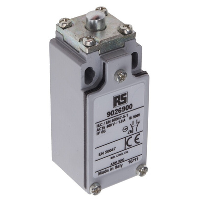 RS PRO Plunger Limit Switch, NO/NC, IP66, DPST, Zinc Alloy Housing, 400V ac Max, 10A Max
