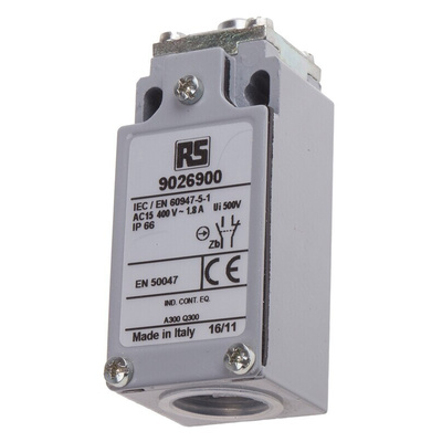 RS PRO Plunger Limit Switch, NO/NC, IP66, DPST, Zinc Alloy Housing, 400V ac Max, 10A Max