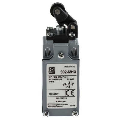 RS PRO Roller Lever Limit Switch, NO/NC, IP66, DPST, Zinc Alloy Housing, 400V ac Max, 10A Max